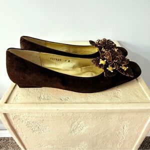 Costa Blanca Vintage Brown Suede Shoes Embellished Square Toe Mod Flats 9 NWOT